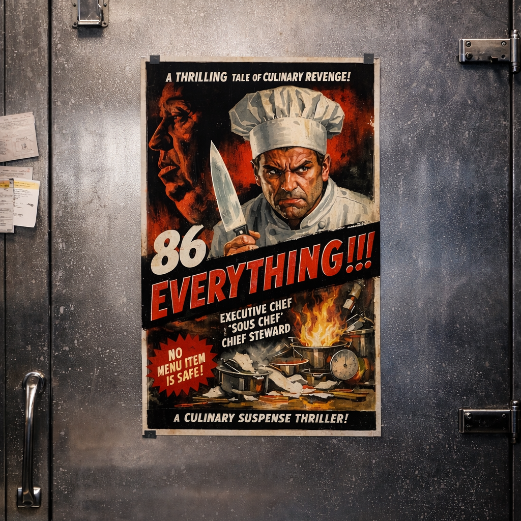 Vintage-style poster on a walk-in surface with a dramatic design.