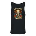 Black tank top with a skull and cocktail-themed graphic on a white background