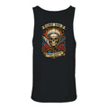 Black tank top with a skull and chef hat design on a white background
