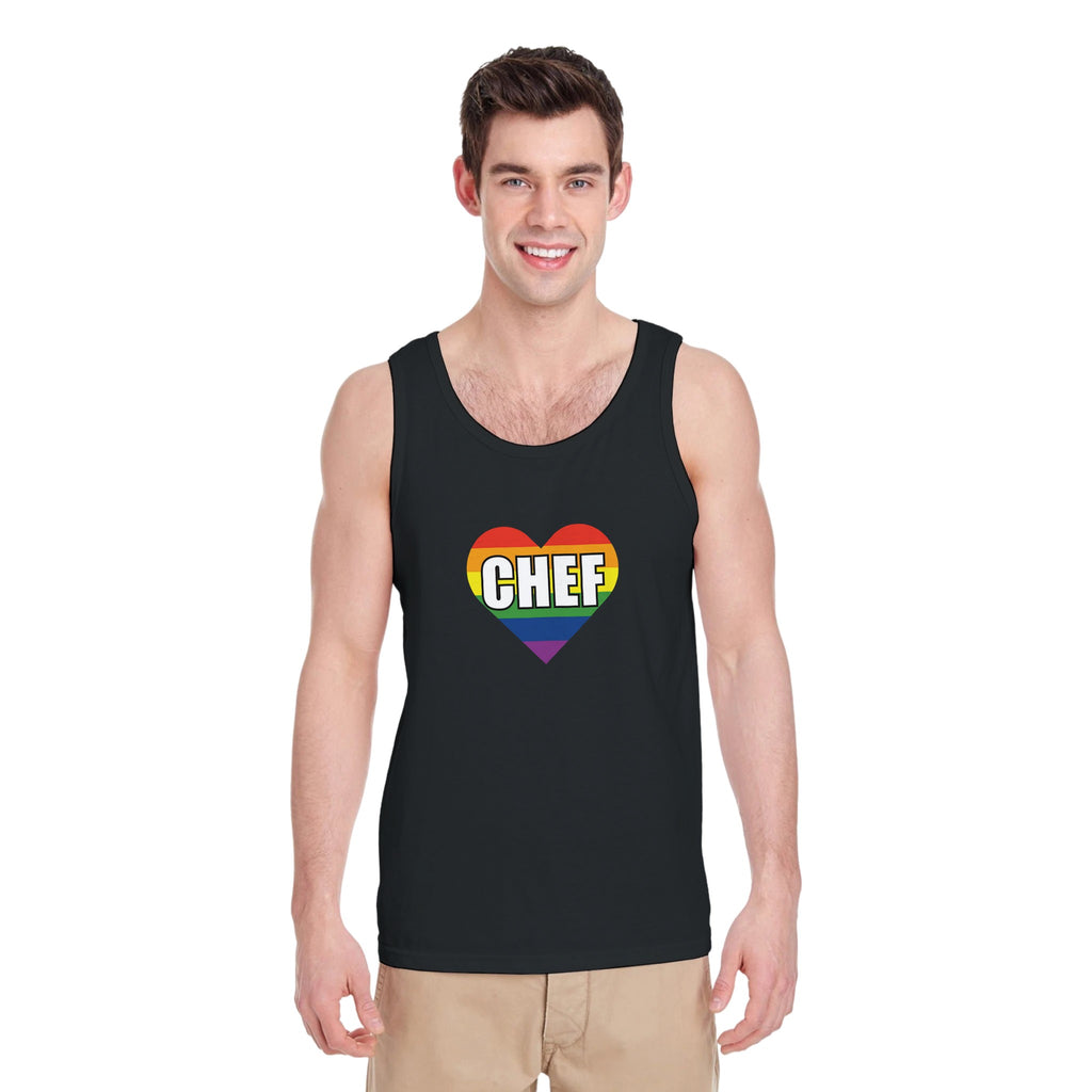Chef Rainbow Heart Pride Tank Top modeled