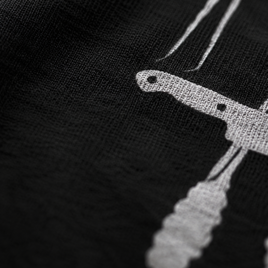 Black tee with white DTG print- Macro view of fabric