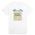 White t-shirt with a graphic of a guest check and text 'No Crying in the Walk-In' on a white background
