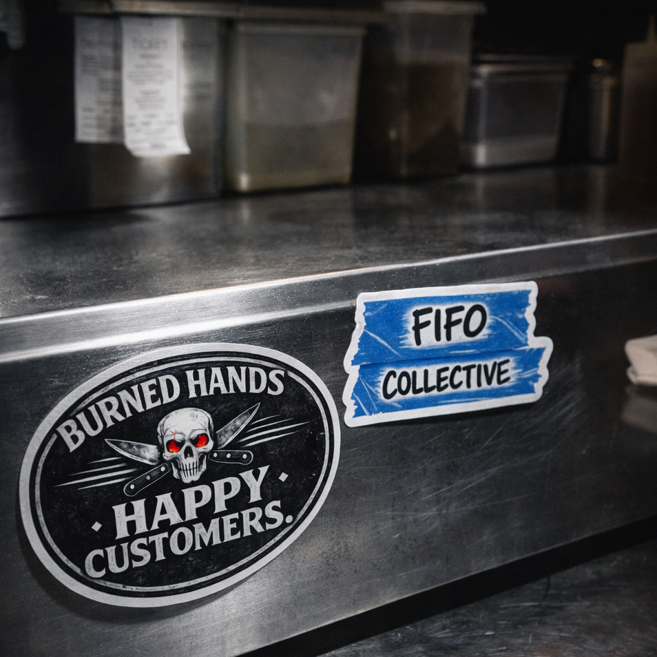 Burned Hands and FIFO logo sticker