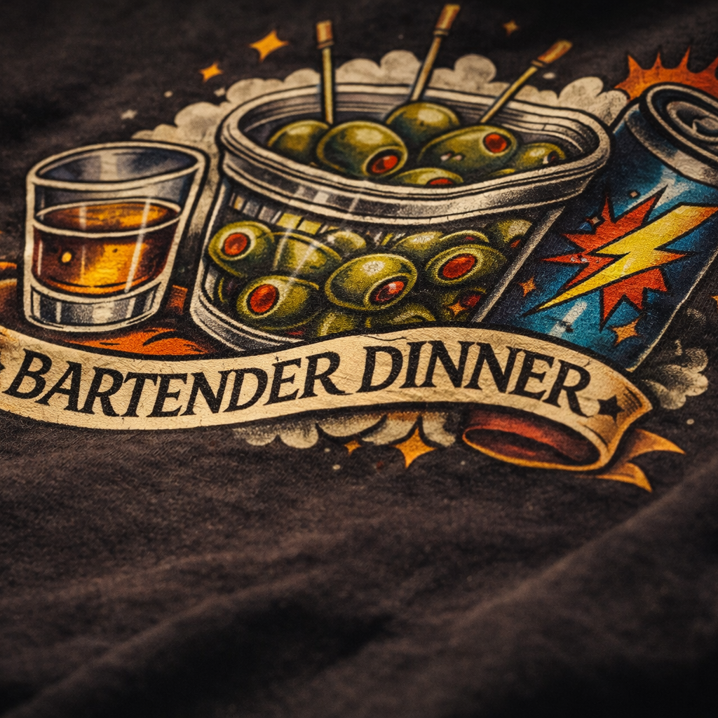Funny bartender tattoo style shirt dinner themed bar staff t-shirt