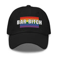 LGBTQ bartender dad hat bar bitch rainbow heart embroidered pride cap mock up