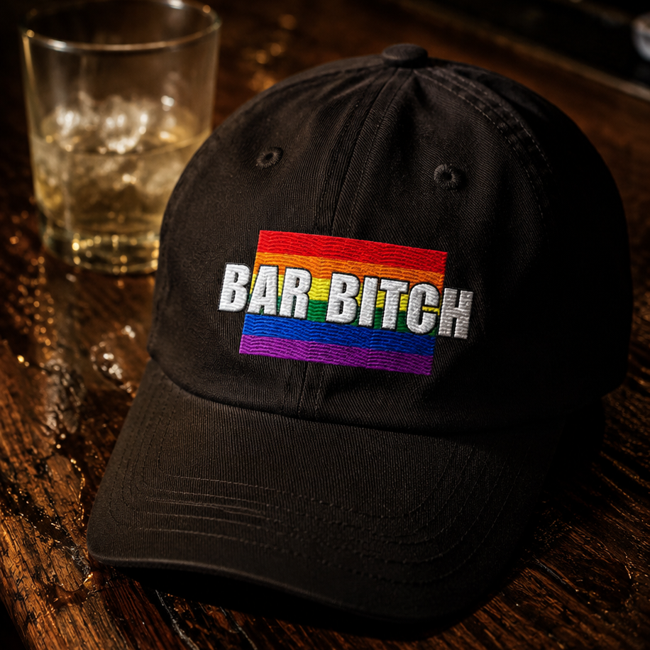 LGBTQ bartender dad hat bar bitch rainbow heart embroidered pride cap
