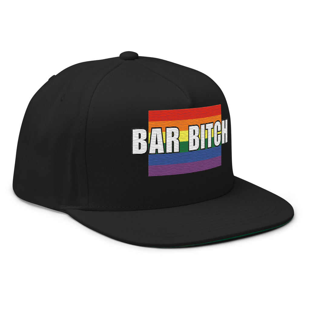 LGBTQ bartender dad hat bar bitch pride flag embroidered pride snapback cap  side view