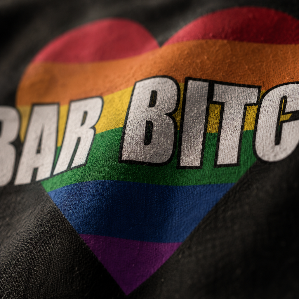LGBTQ bartender bar bitch  rainbow heart  tank top close up