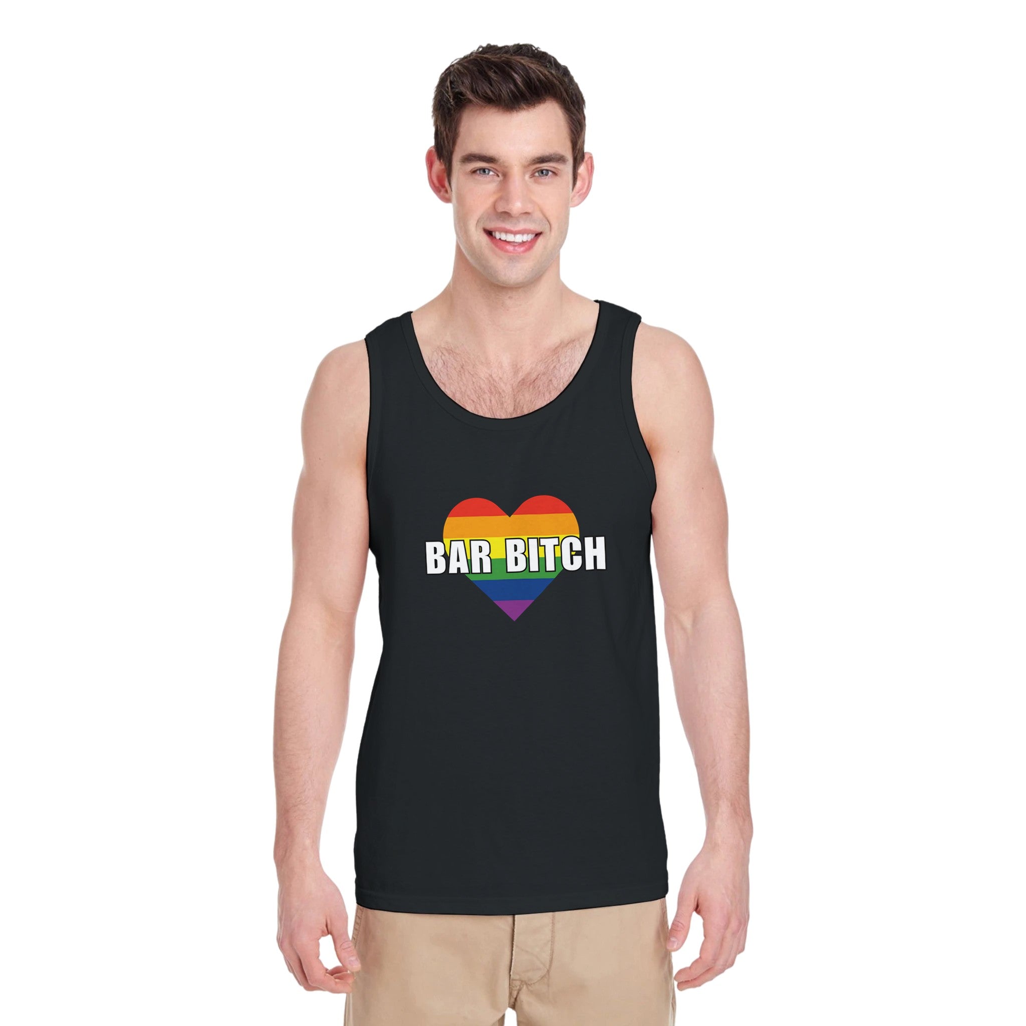 LGBTQ bartender bar bitch  rainbow heart  tank top modeled