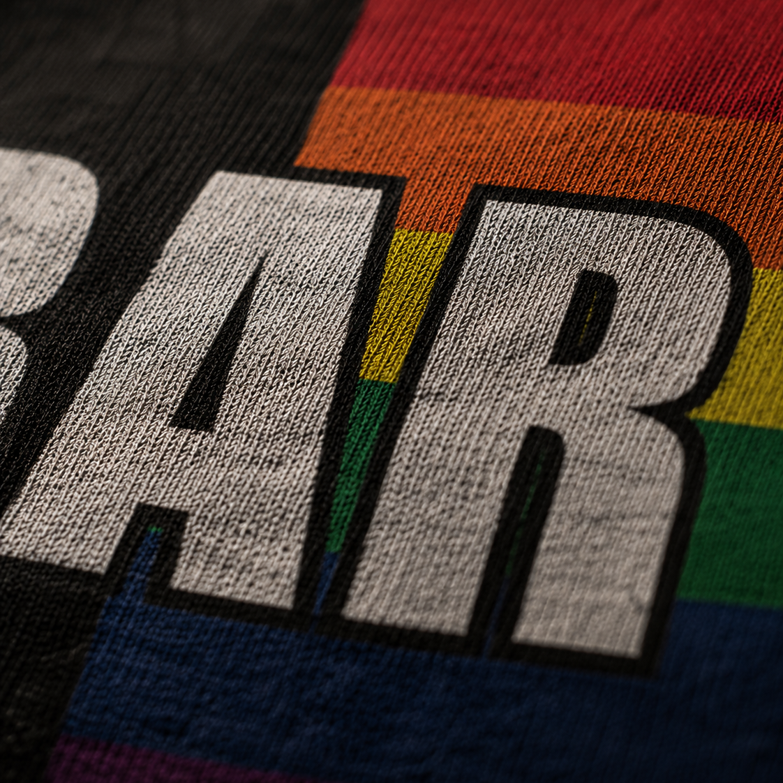 LGBTQ bar bitch pride flag tank top  closeup view
