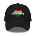 LGBTQ bartender dad hat bar bitch rainbow heart embroidered pride cap Product mockup front