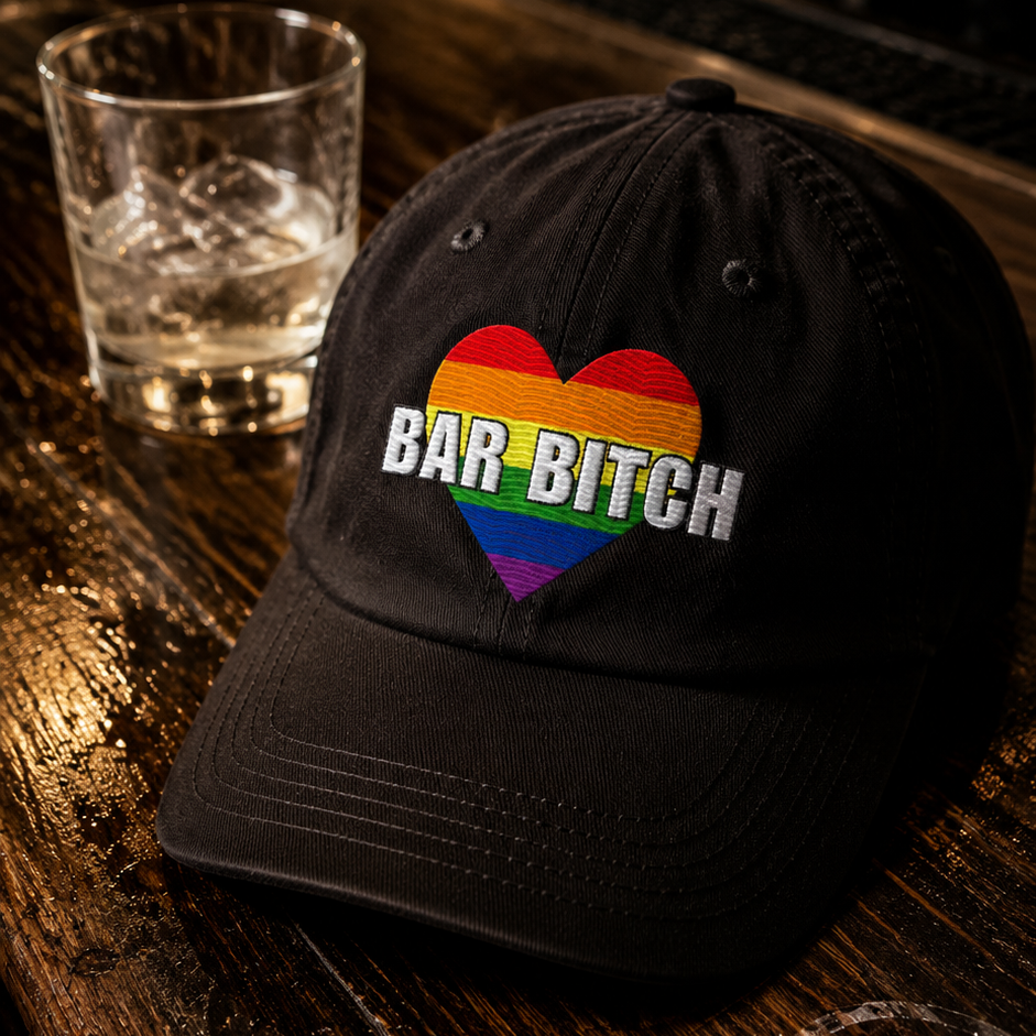 LGBTQ bartender dad hat bar bitch rainbow heart embroidered pride cap