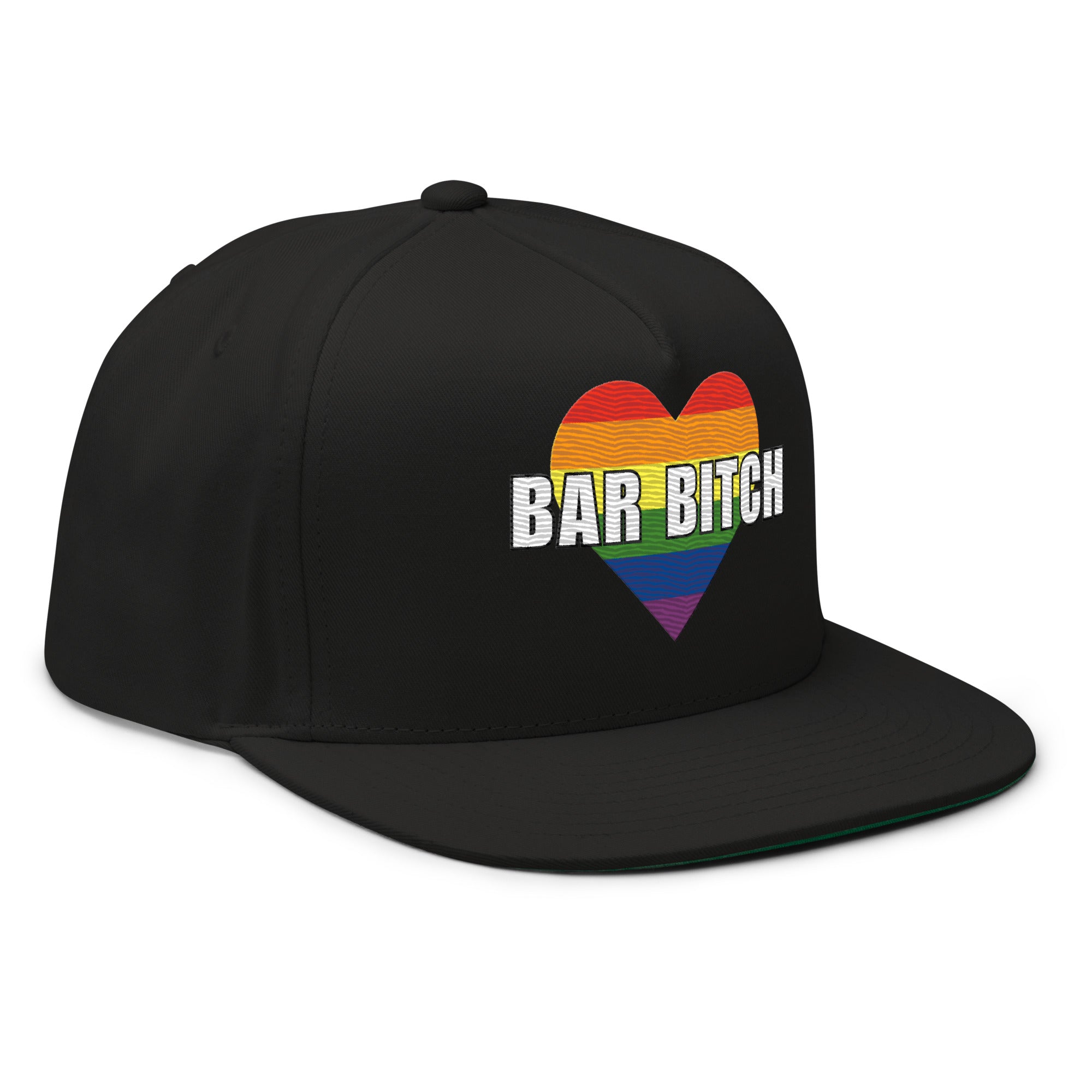 LGBTQ  snapback  bar bitch rainbow heart embroidered pride cap side view