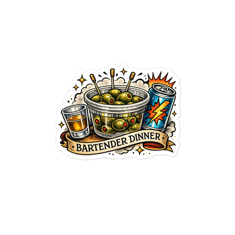 Bartender dinner sticker cocktail olive shot vinyl decal bar humor sticker