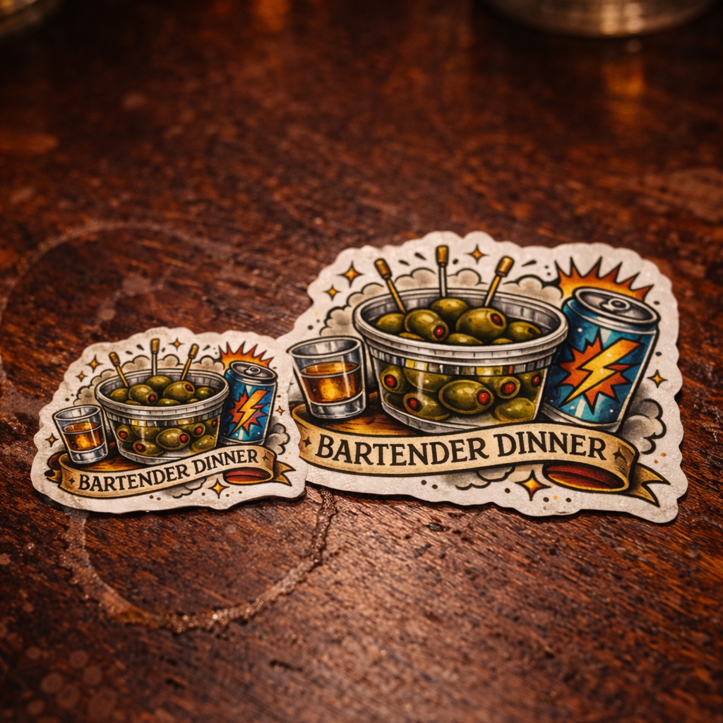 Bartender dinner sticker cocktail olive shot vinyl decal bar humor sticker
