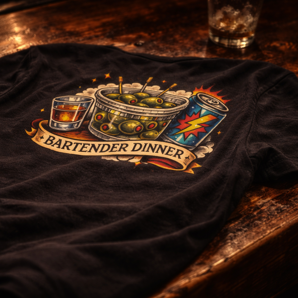 Funny bartender tattoo style shirt dinner themed bar staff t-shirt