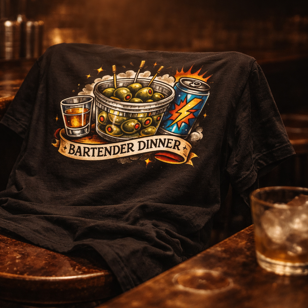Funny bartender tattoo style shirt dinner themed bar staff t-shirt
