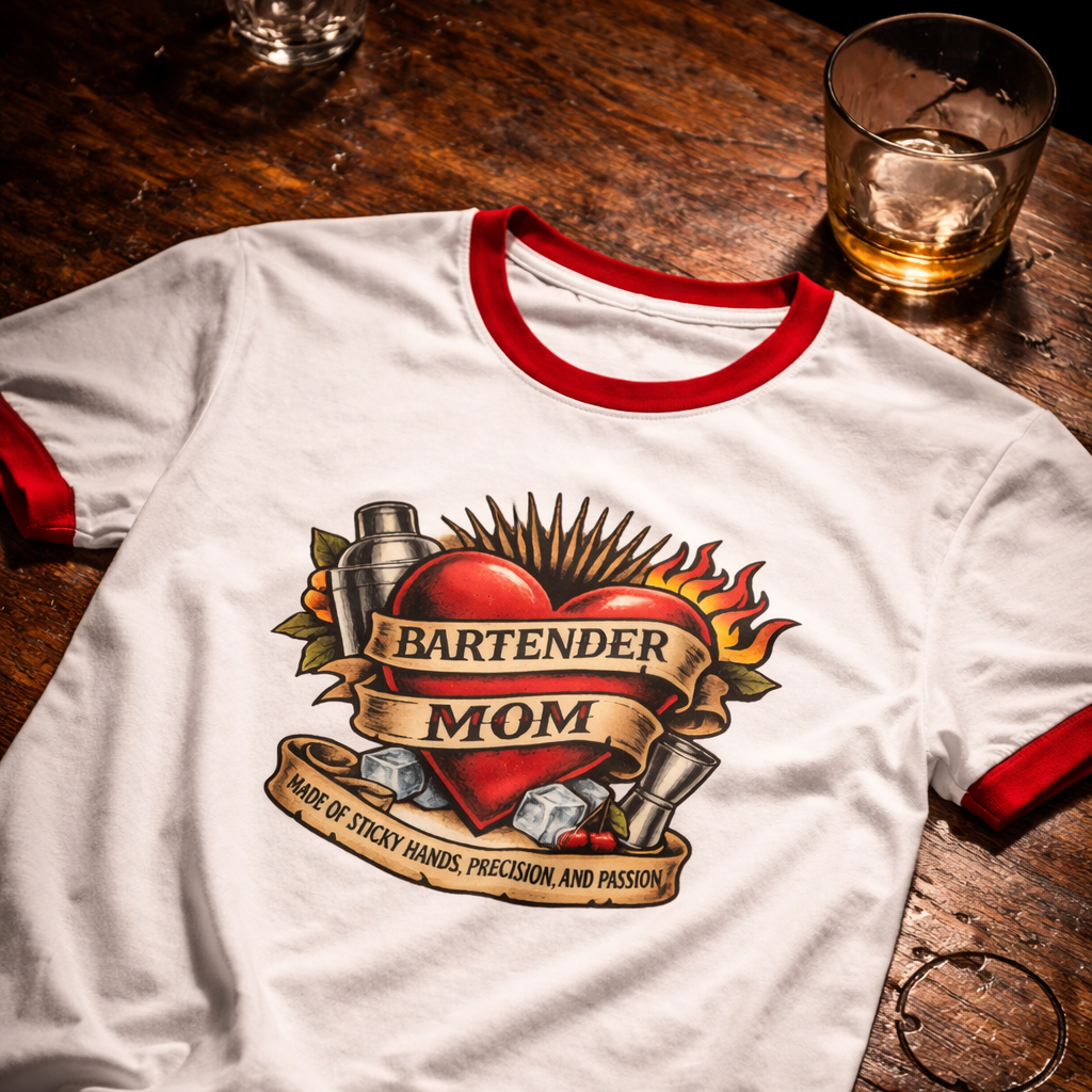 Bartender mom ringer t-shirt made of cuts burns passion kitchen tattoo style tee