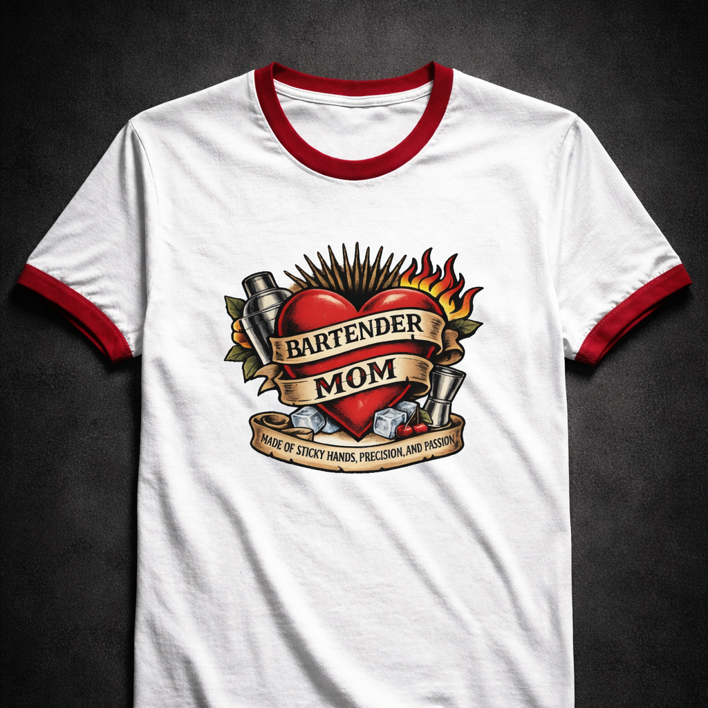 Bartender mom ringer t-shirt made of cuts burns passion kitchen tattoo style tee