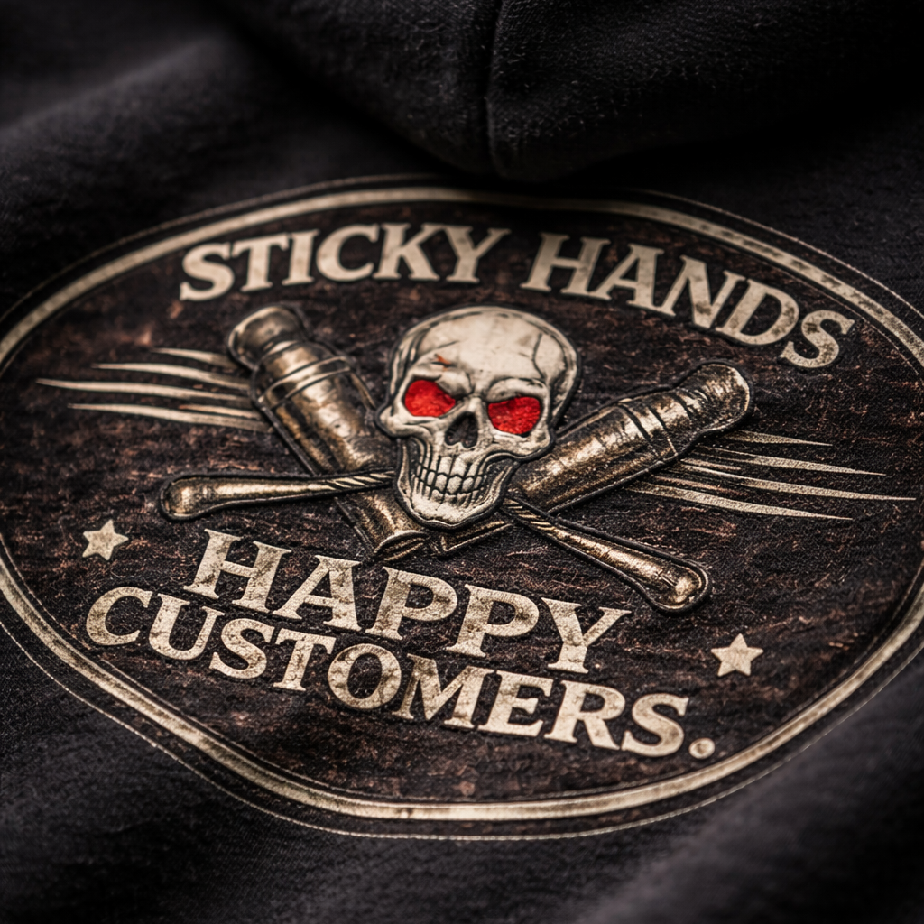 Sticky hands happy customers bartender skull graphic hoodie