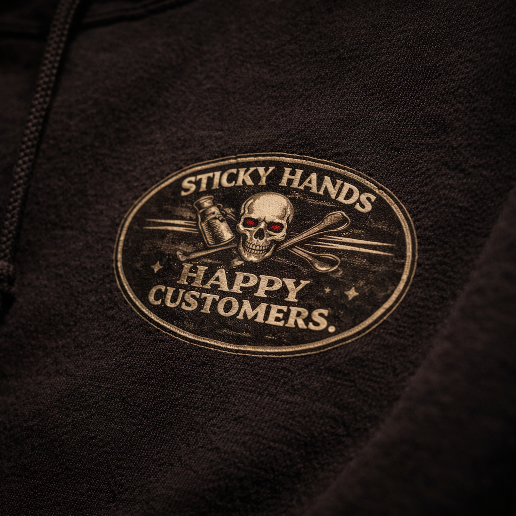 Sticky hands happy customers bartender skull graphic hoodie