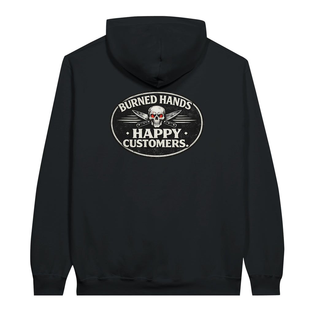 Burned hands happy customers chef line cook hoodie kitchen graphic sweatshirt