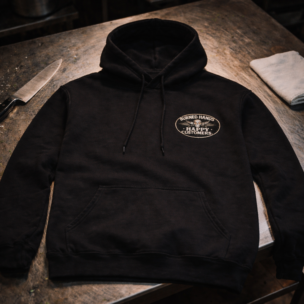 Burned hands happy customers chef line cook hoodie kitchen graphic sweatshirt