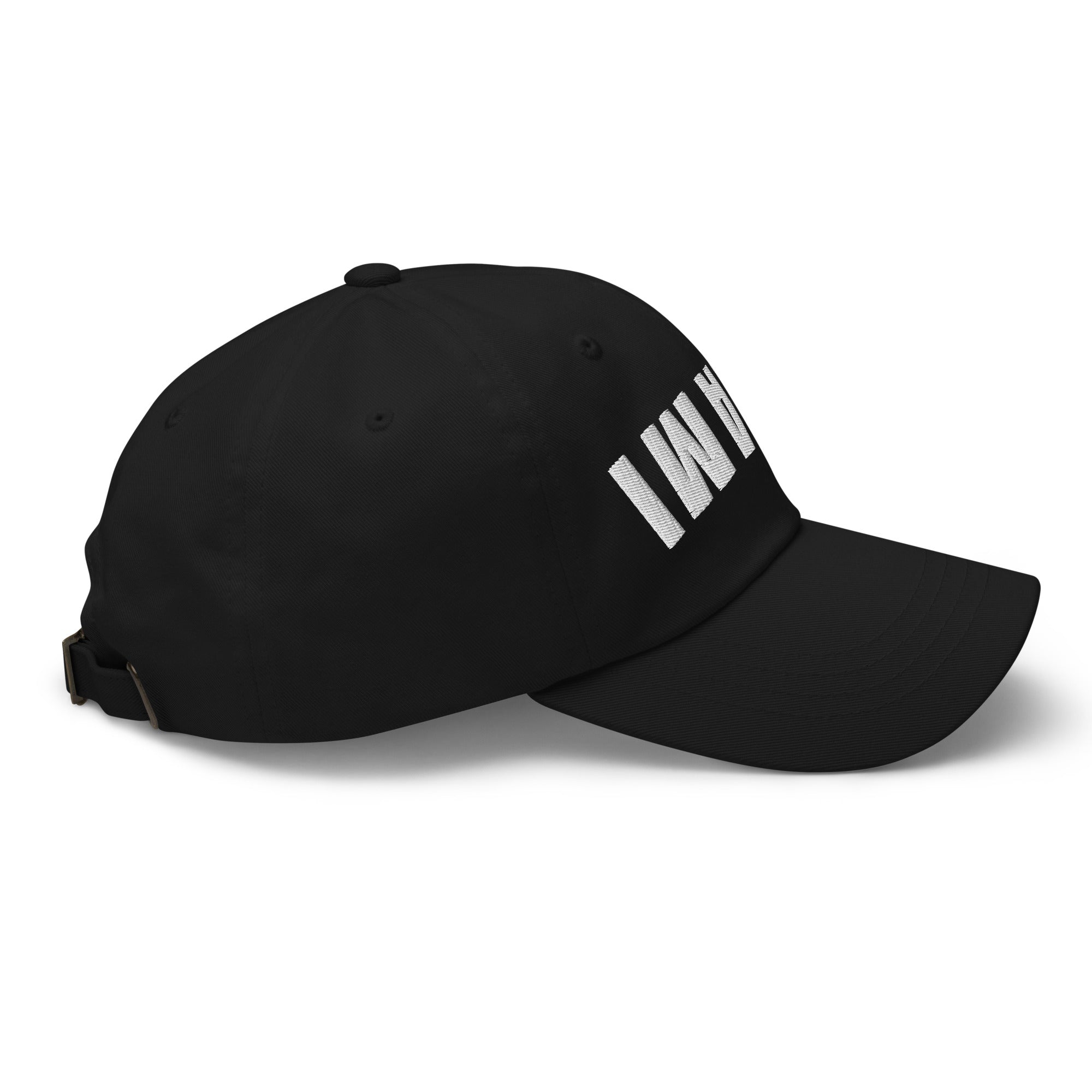 Right view of embroidered chef dad hat with umami design