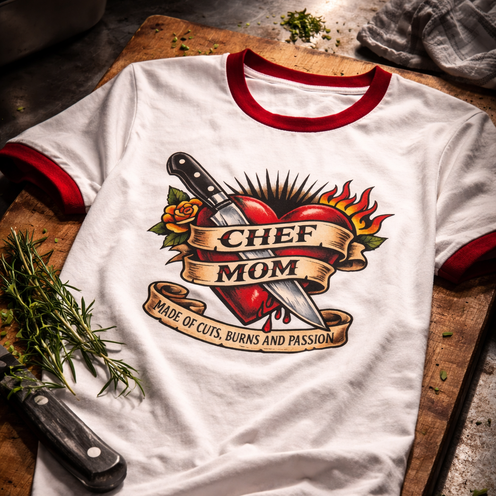 Chef mom ringer t shirt made of cuts burns passion vintage kitchen tee