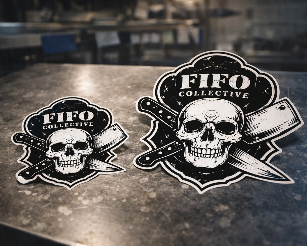 Chef skull sticker knife logo vinyl decal FIFO kitchen culture sticker