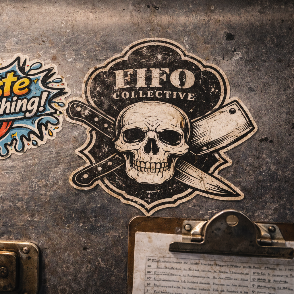 Chef skull sticker knife logo vinyl decal FIFO kitchen culture sticker