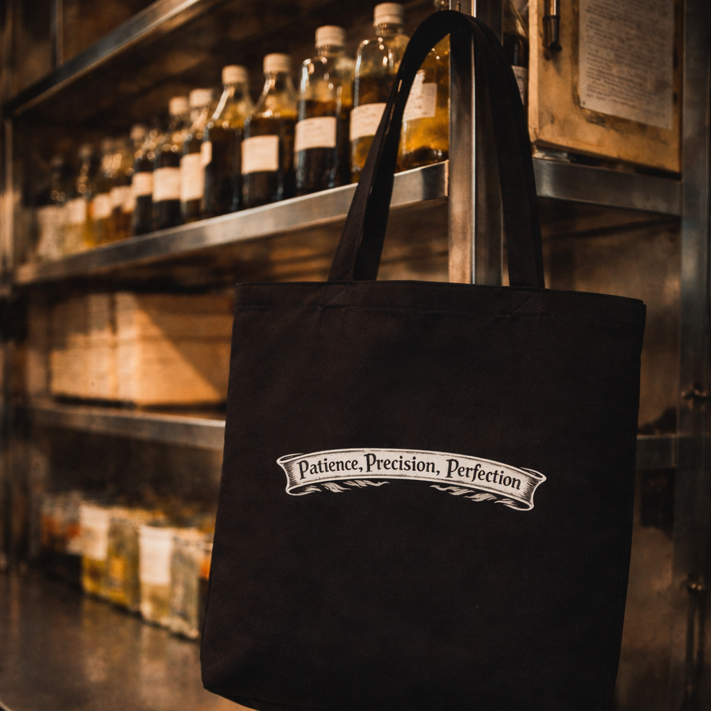 Chef skull tote bag patience precision perfection cotton carryall