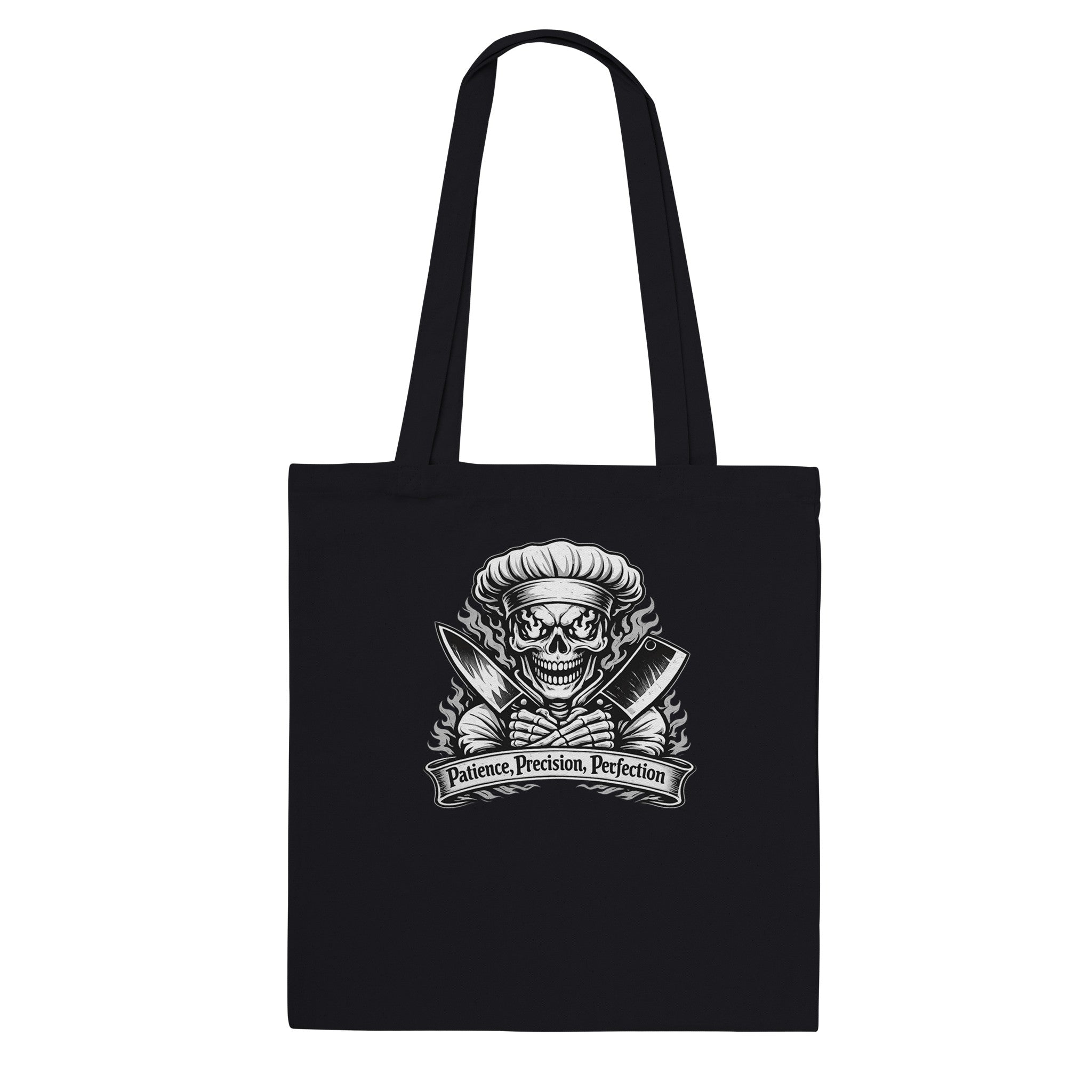Chef skull tote bag patience precision perfection cotton carryall