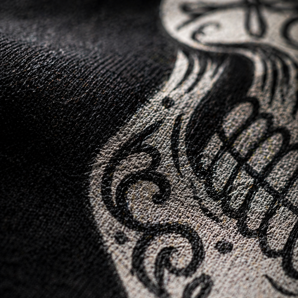 Close-up of a black and white tattoo design on skin
