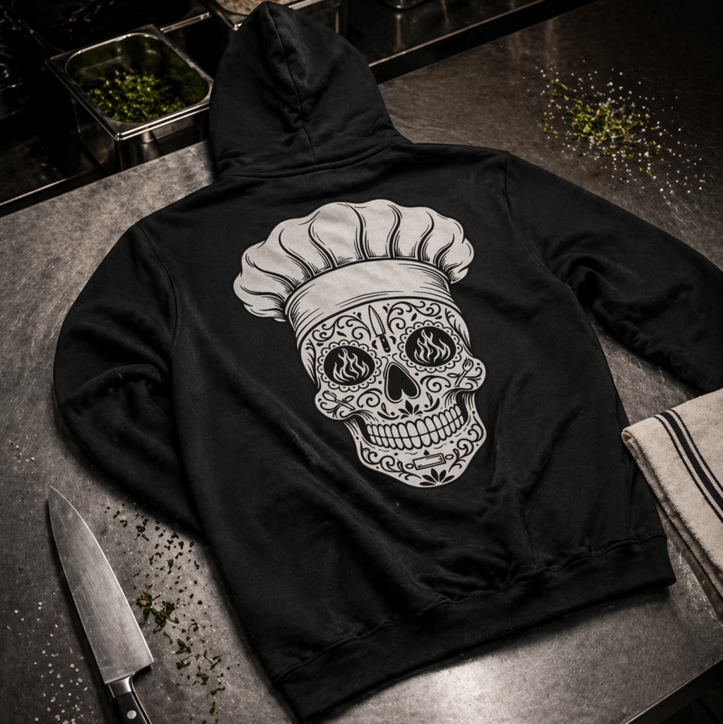 Chef sugar skull hoodie Mexican kitchen culture streetwear pullover