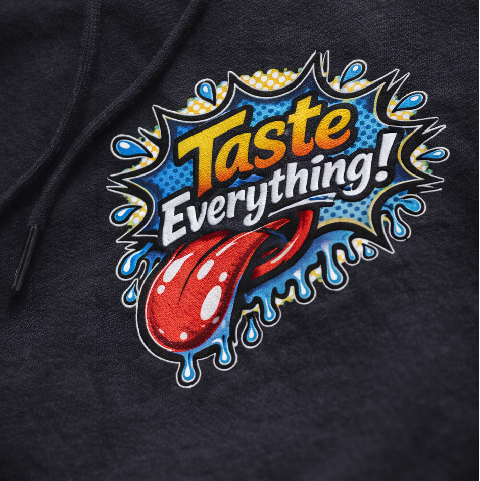 Taste everything pop art tongue chef graphic hoodie food art streetwear pullover