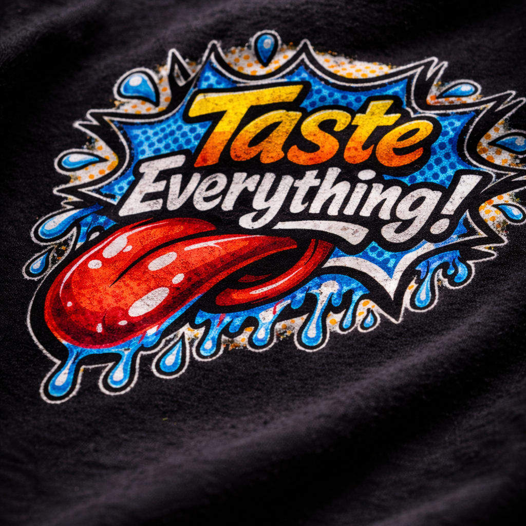 Taste everything pop art tongue chef graphic t shirt food art tee