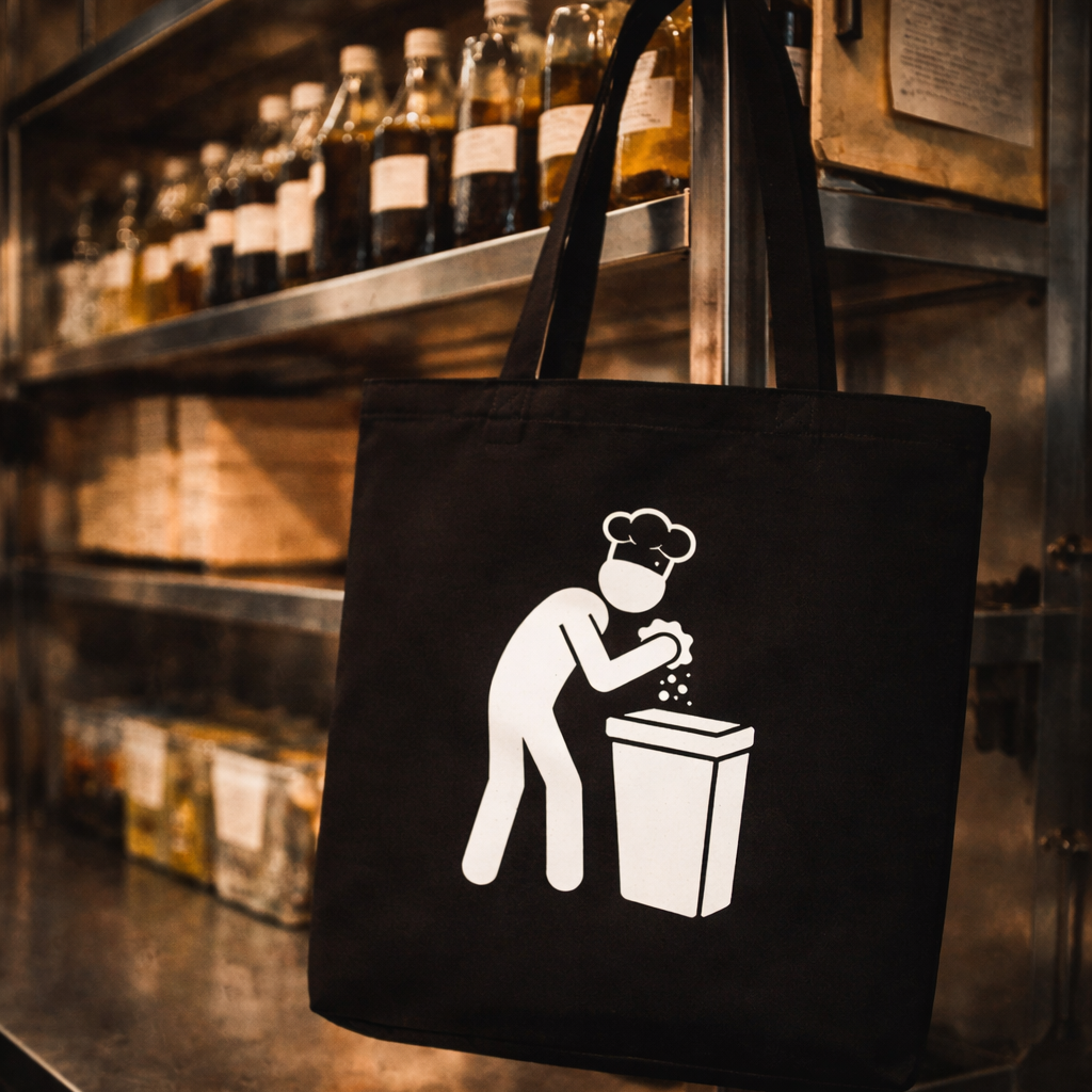 Chef trash icon tote bag kitchen culture BOH humor cotton tote FIFO Collective