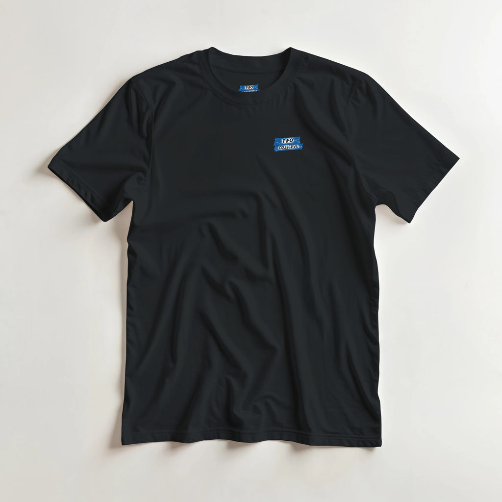 FIFO Collective logo t shirt blue tape graphic streetwear tee