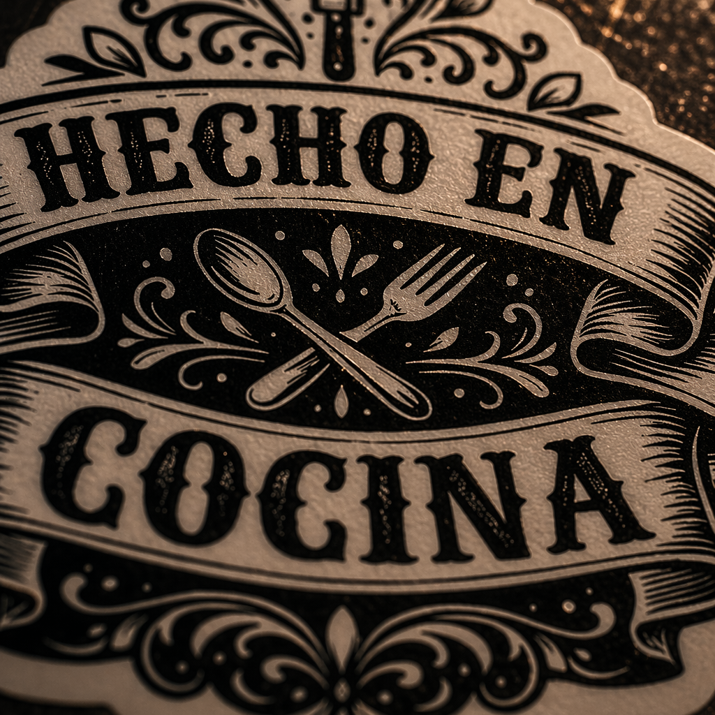 Waterproof vinyl sticker for kitchen use Hecho en Cocina design