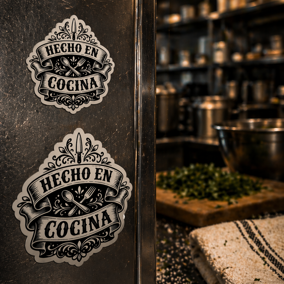 Kitchen culture sticker on fridge restaurant line environment