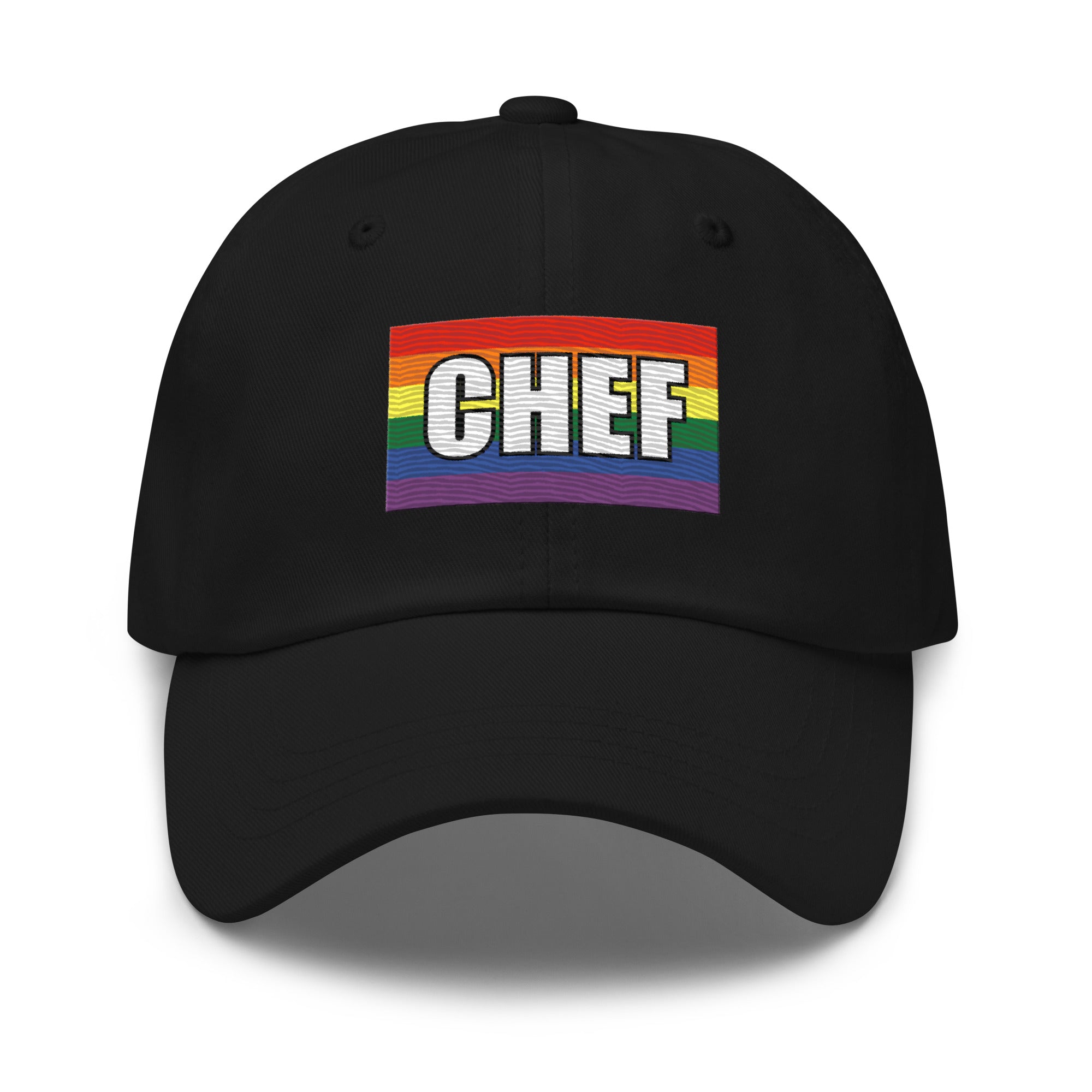 LGBTQ Chef embroidered pride flag dad cap front mock up