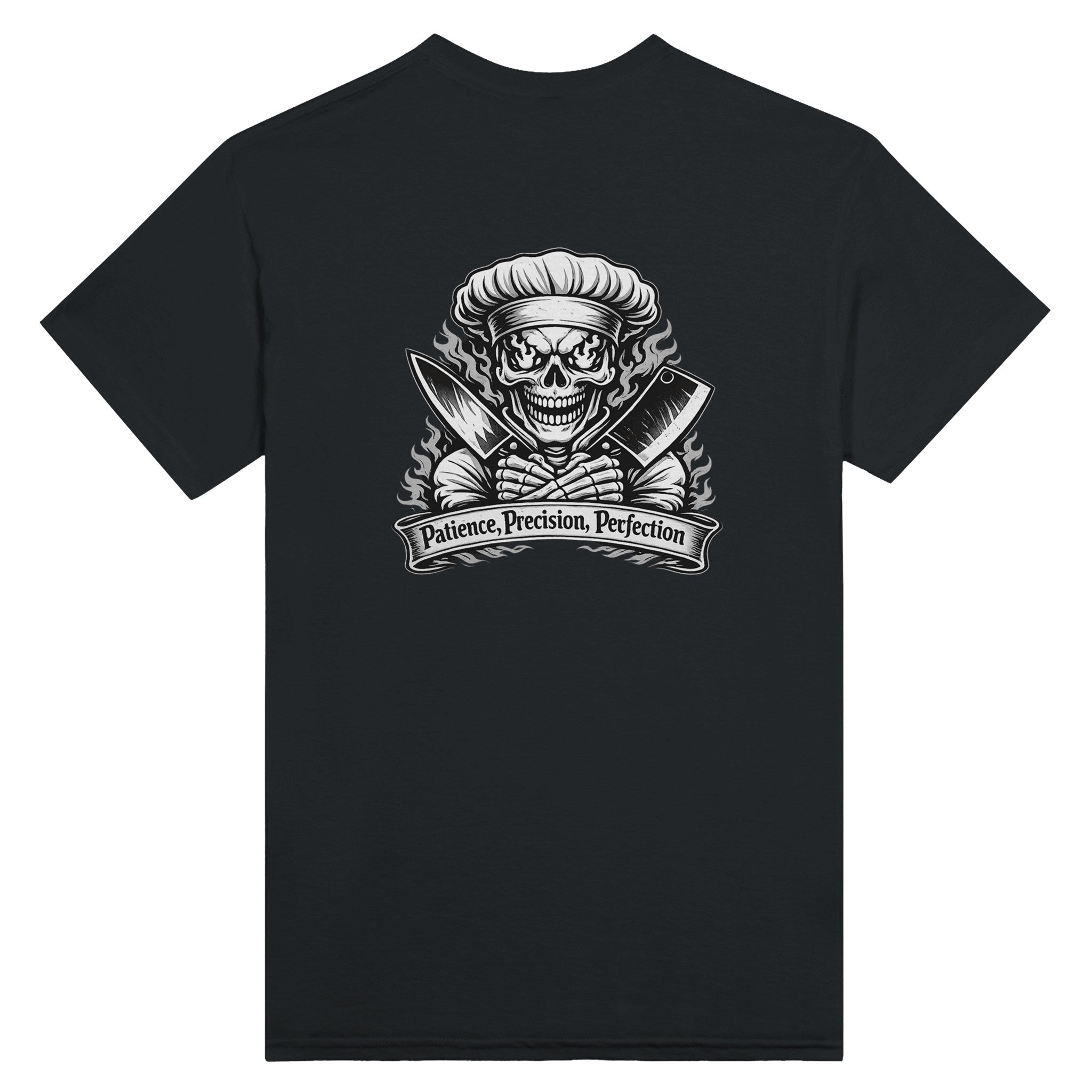 Chef skull t shirt patience precision perfection kitchen graphic tee