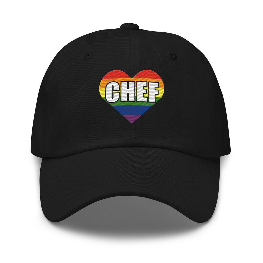 rainbow heart embroidered pride cap kitchen culture hat product mockup
