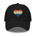 rainbow heart embroidered pride cap kitchen culture hat product mockup