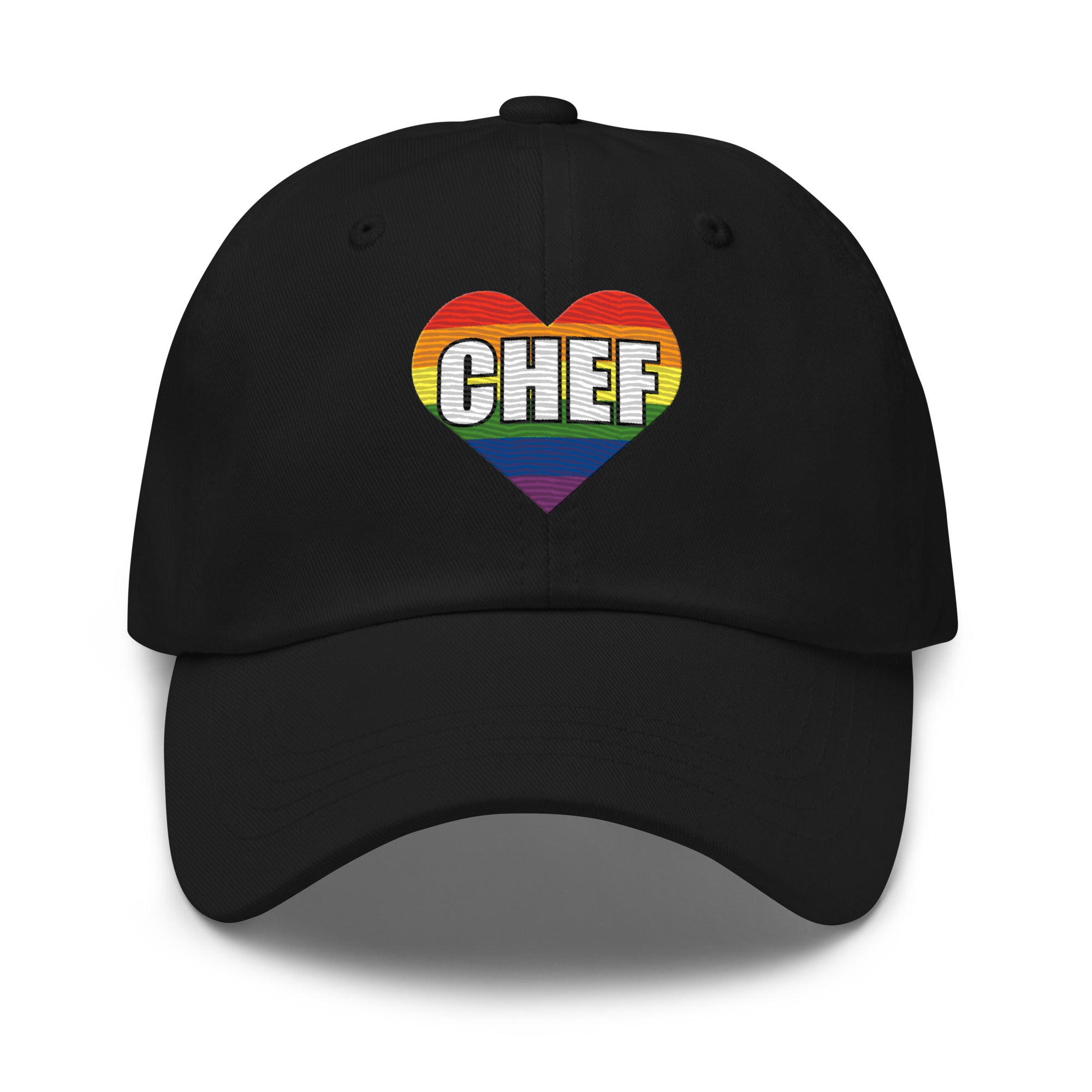 rainbow heart embroidered pride cap kitchen culture hat product mockup