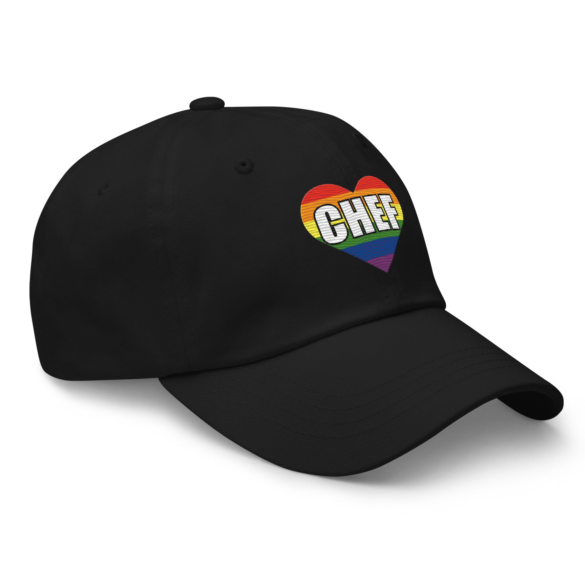Right side rainbow heart embroidered pride cap kitchen culture hat Product mockup