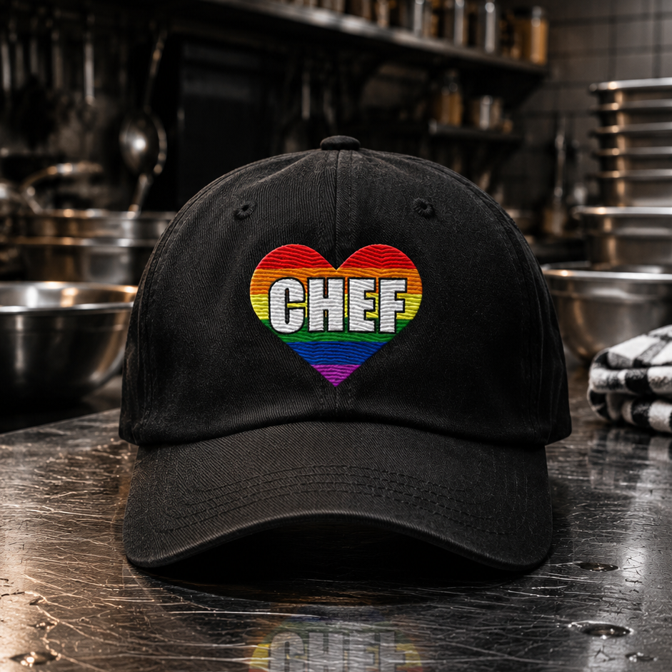 LGBTQ chef dad hat rainbow heart embroidered pride cap kitchen culture hat