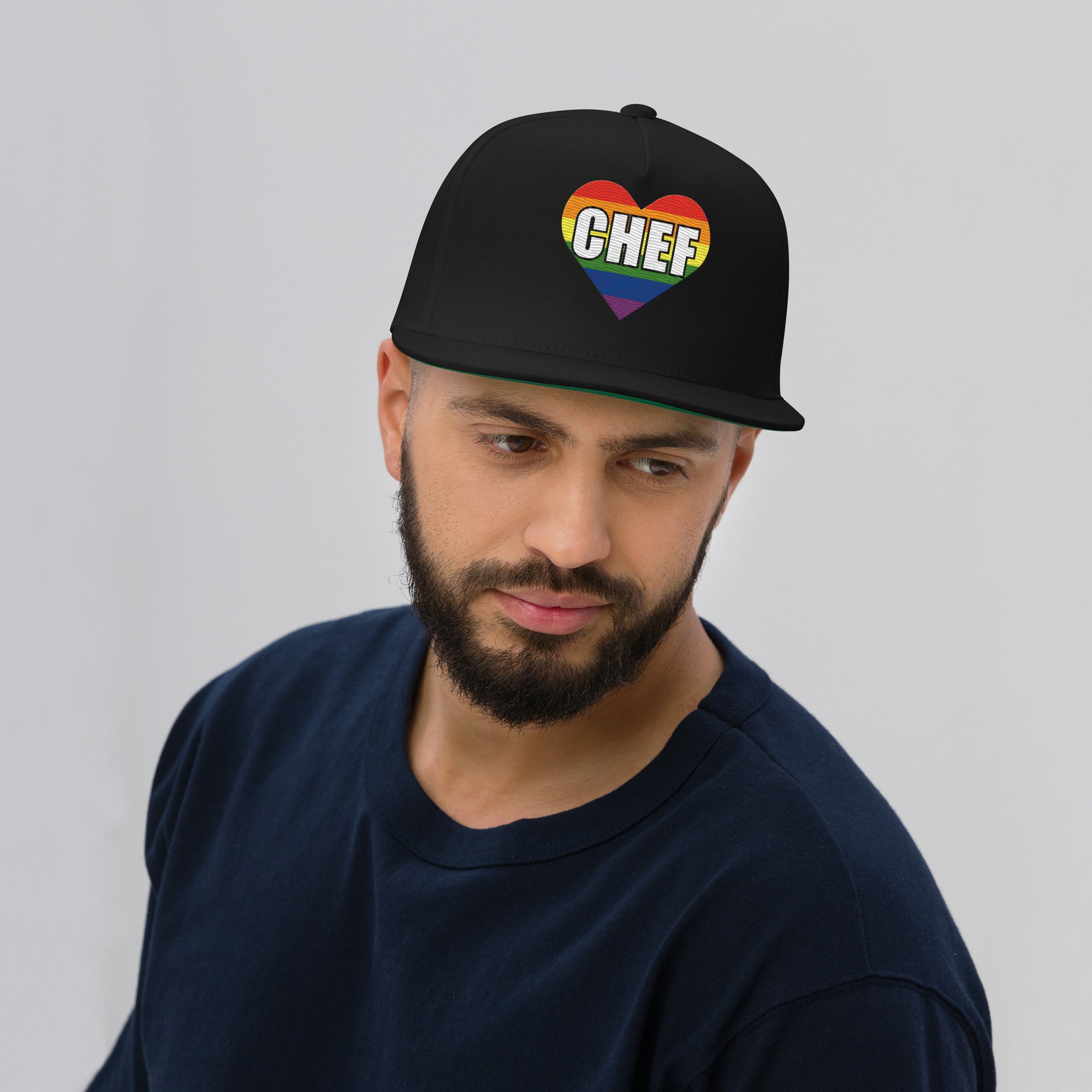 LGBTQ chef snapback hat rainbow heart embroidered pride cap kitchen streetwear modled