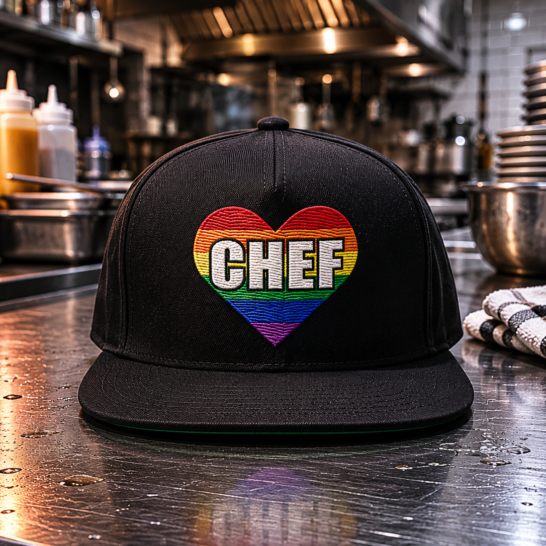 LGBTQ chef snapback hat rainbow heart embroidered pride cap kitchen streetwear
